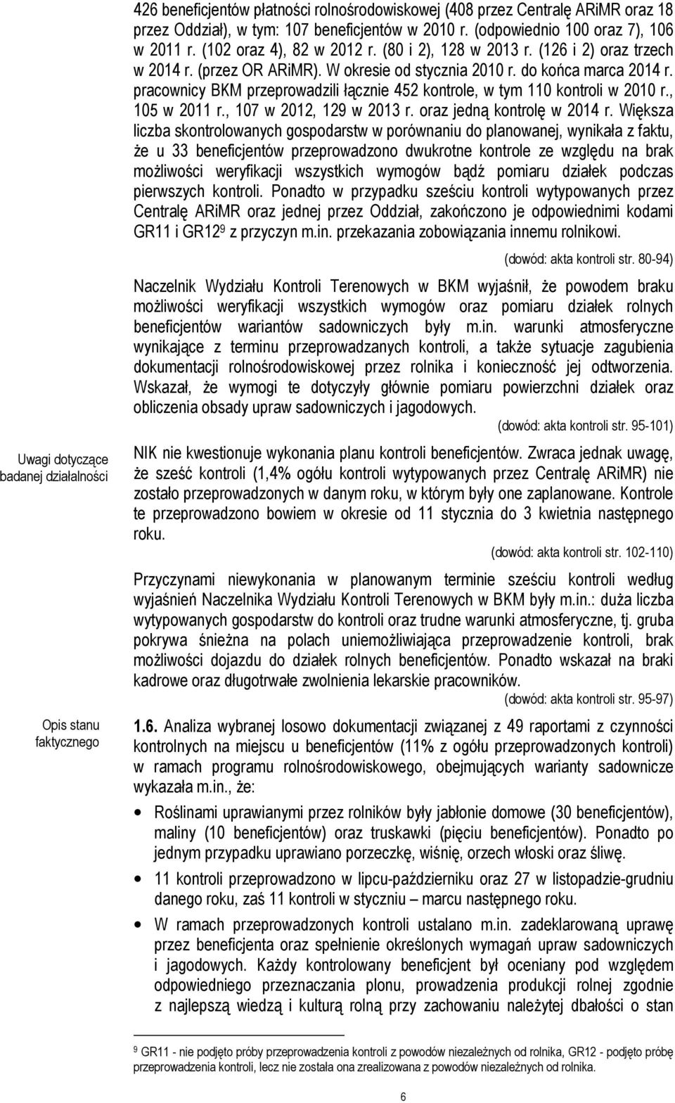 pracownicy BKM przeprowadzili łącznie 452 kontrole, w tym 110 kontroli w 2010 r., 105 w 2011 r., 107 w 2012, 129 w 2013 r. oraz jedną kontrolę w 2014 r.