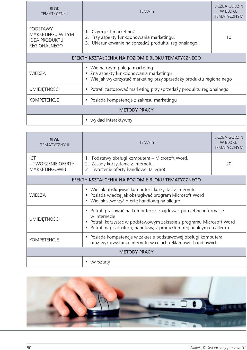 marketing przy sprzedaży produktu regionalnego Posiada kompetencje z zakresu marketingu wykład interaktywny BLOK CZNY II ICT tworzenie oferty marketingowej 1.