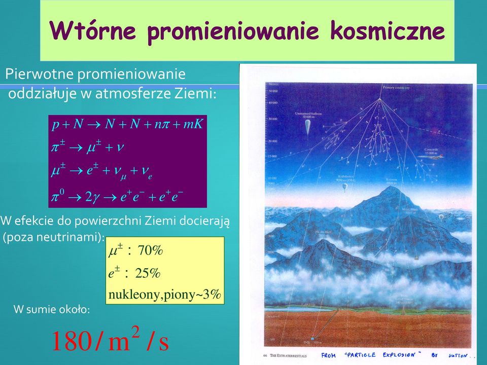 0 2γ e+ e + e+ e W efekcie do powierzchni Ziemi docierają (poza