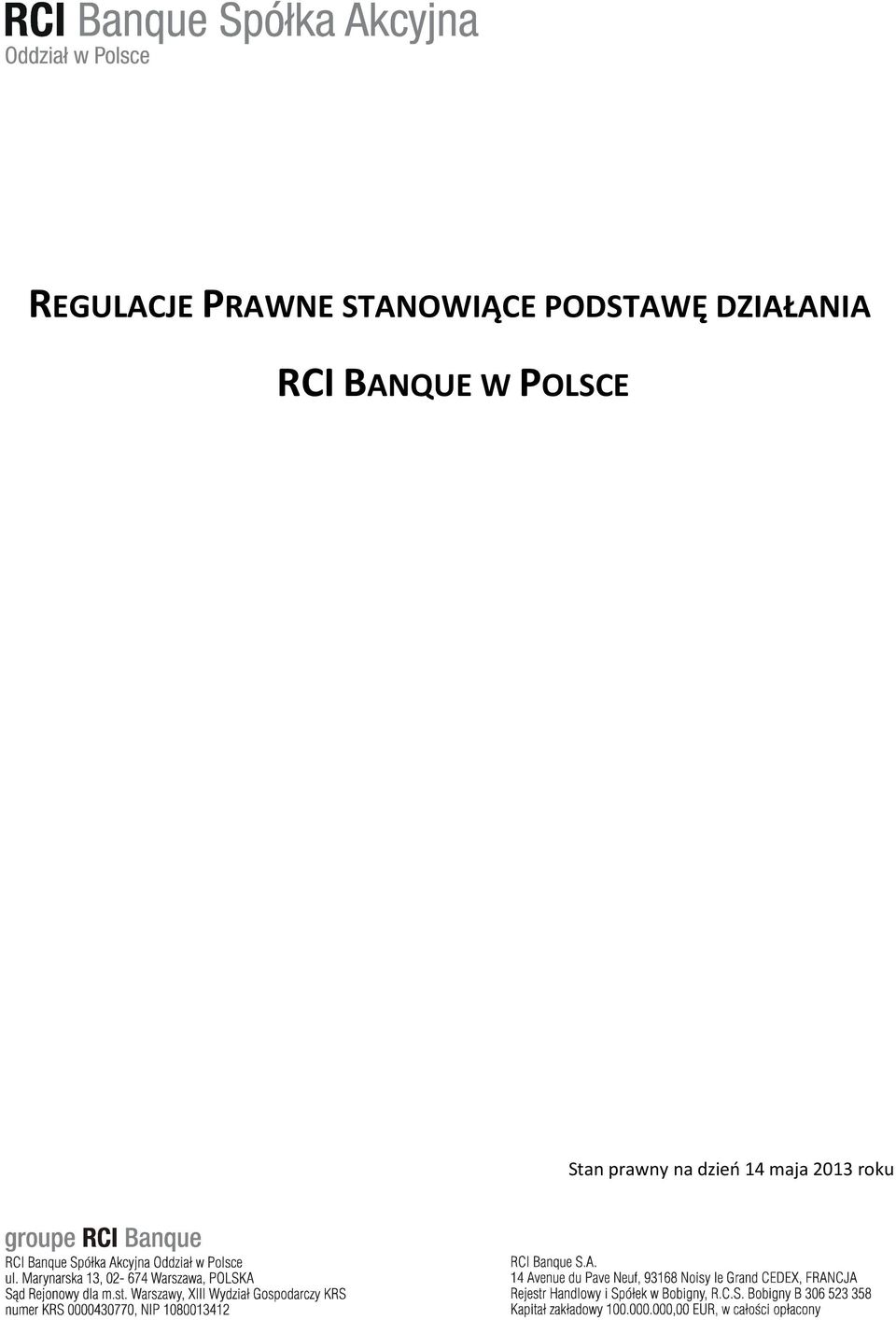 DZIAŁANIA RCI BANQUE W