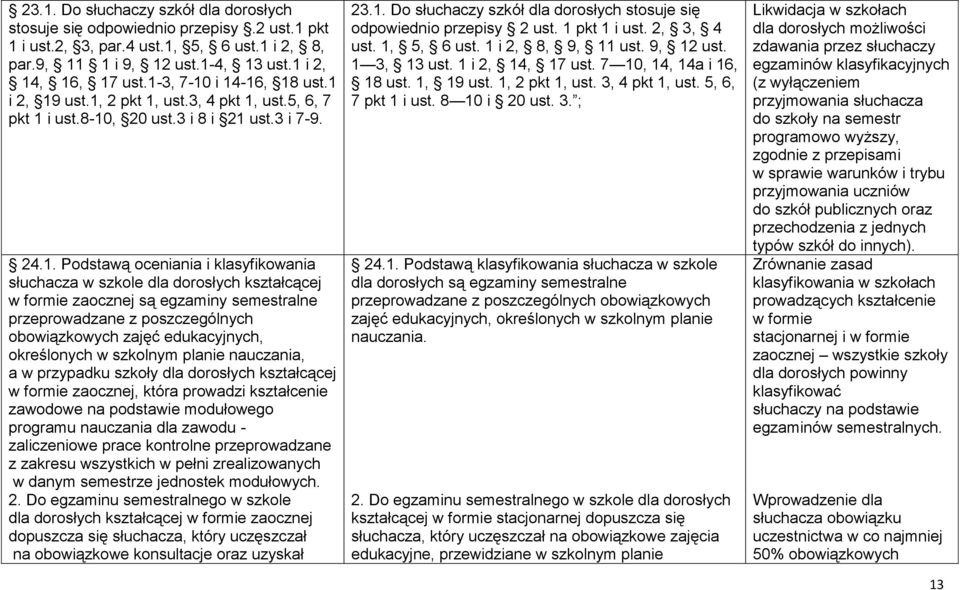 dorosłych kształcącej w formie zaocznej są egzaminy semestralne przeprowadzane z poszczególnych obowiązkowych zajęć edukacyjnych, określonych w szkolnym planie nauczania, a w przypadku szkoły dla