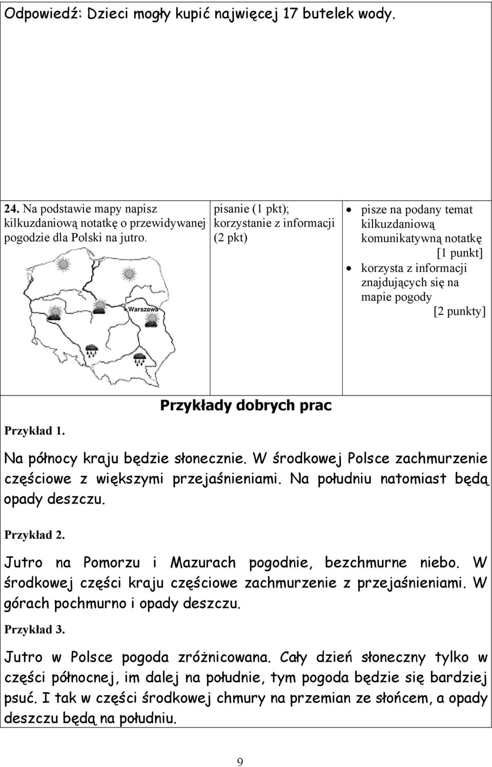 dobrych prac Przykład 1. Na północy kraju będzie słonecznie. W środkowej Polsce zachmurzenie częściowe z większymi przejaśnieniami. Na południu natomiast będą opady deszczu. Przykład 2.