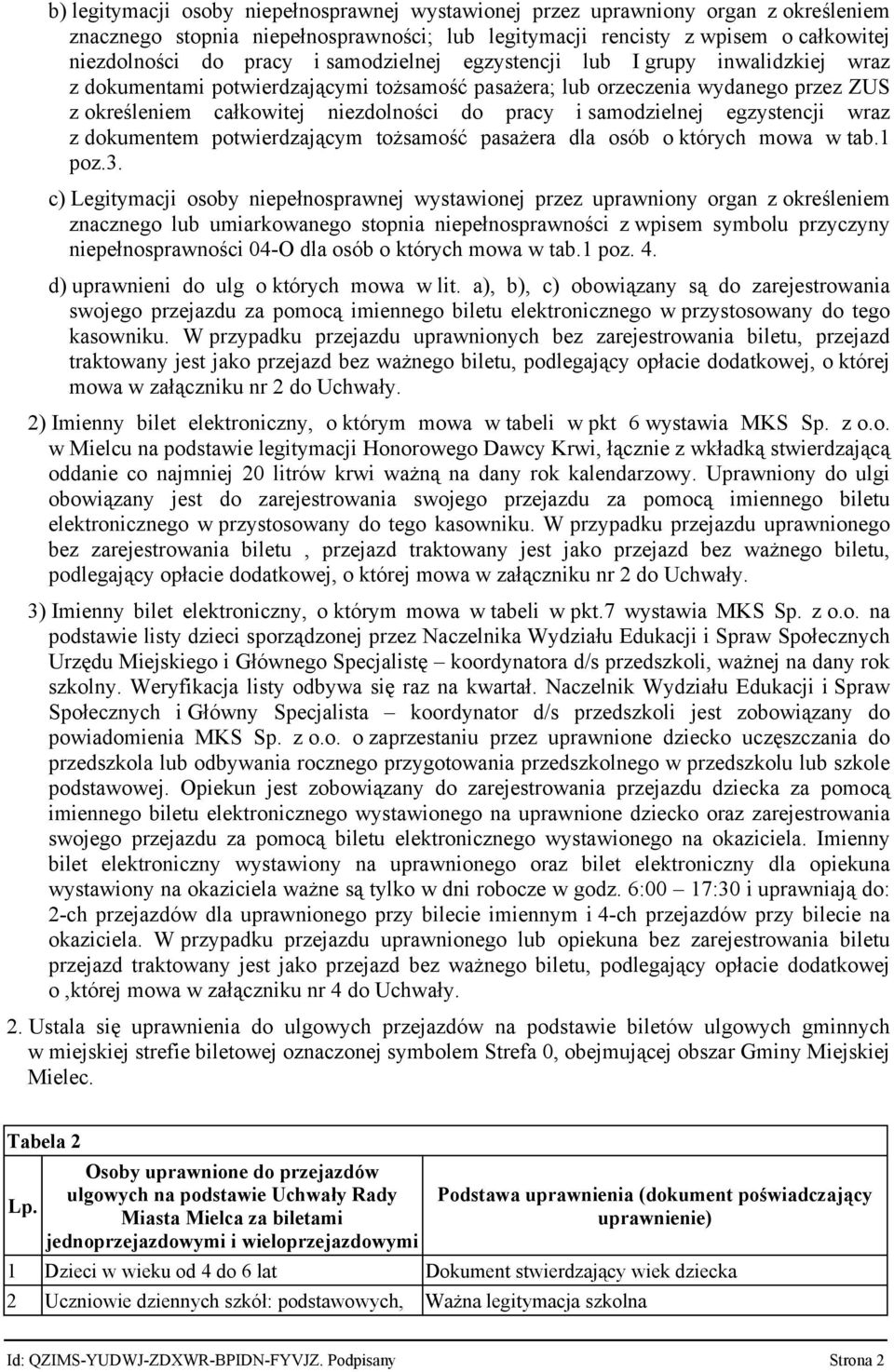 samodzielnej egzystencji wraz z dokumentem potwierdzającym tożsamość pasażera dla osób o których mowa w tab.1 poz.3.