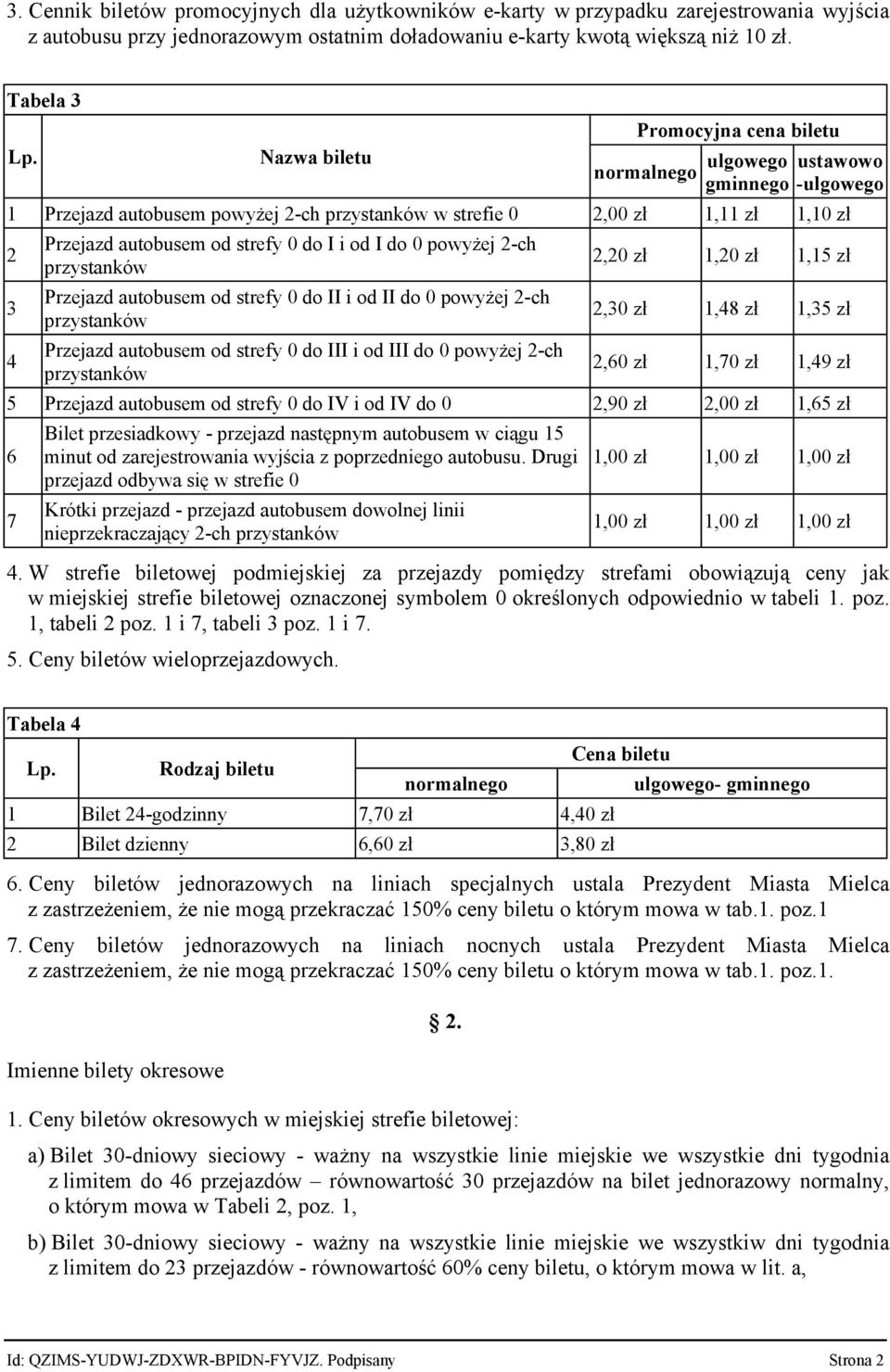 strefy 0 do I i od I do 0 powyżej 2-ch przystanków Przejazd autobusem od strefy 0 do II i od II do 0 powyżej 2-ch przystanków Przejazd autobusem od strefy 0 do III i od III do 0 powyżej 2-ch