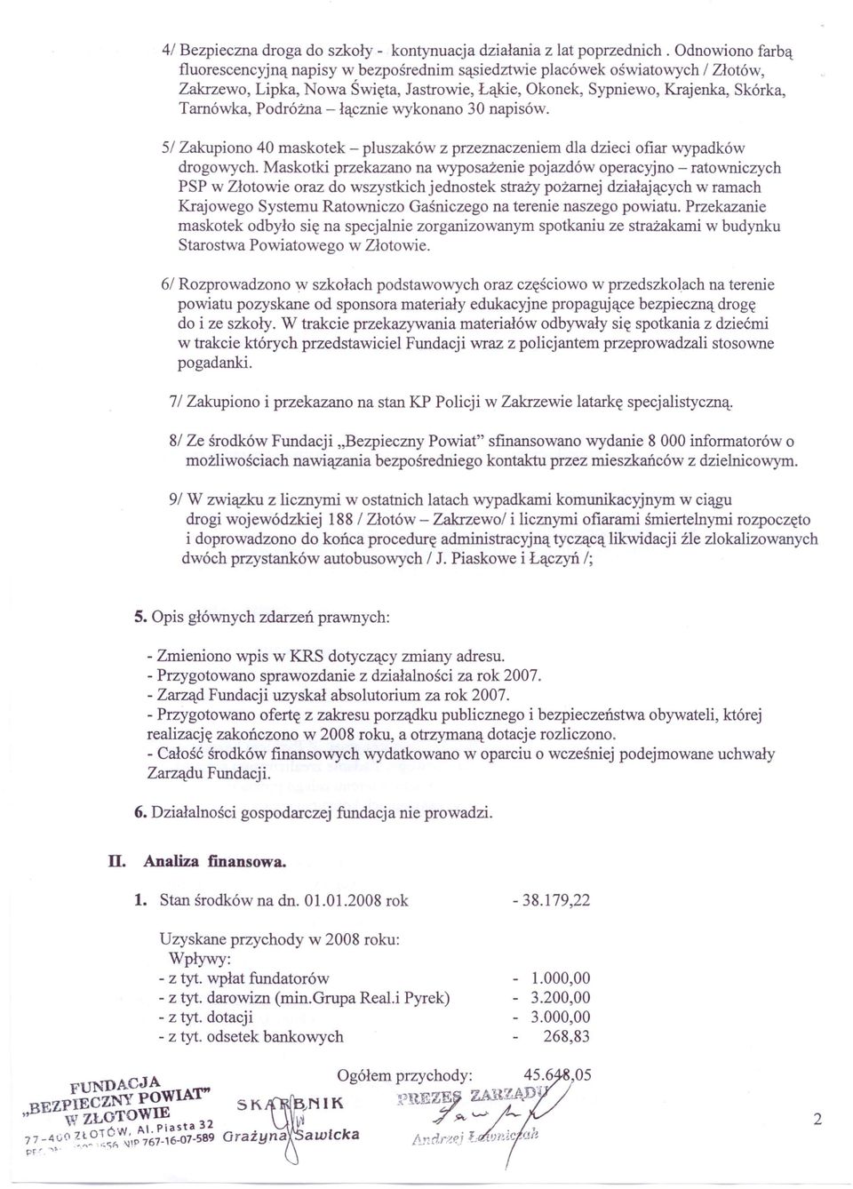 - łącznie wykonano 30 napisów. 51 Zakupiono 40 maskotek - pluszaków z przeznaczeniem dla dzieci ofiar wypadków drogowych.