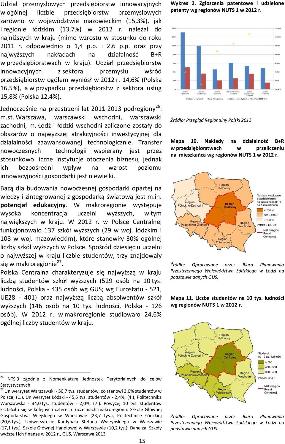 Udział przedsiębiorstw innowacyjnych z sektora przemysłu wśród przedsiębiorstw ogółem wyniósł w 2012 r. 14,6% (Polska 16,5%), a w przypadku przedsiębiorstw z sektora usług 15,8% (Polska 12,4%).