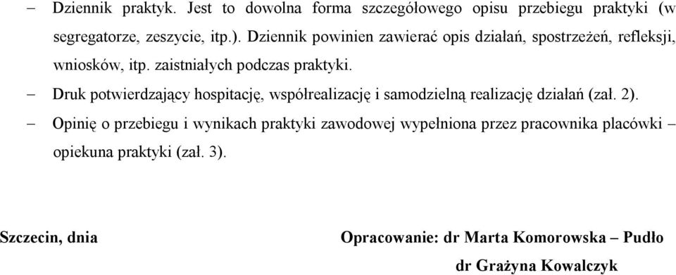 Druk potwierdzający hospitację, współrealizację i samodzielną realizację działań (zał. 2).