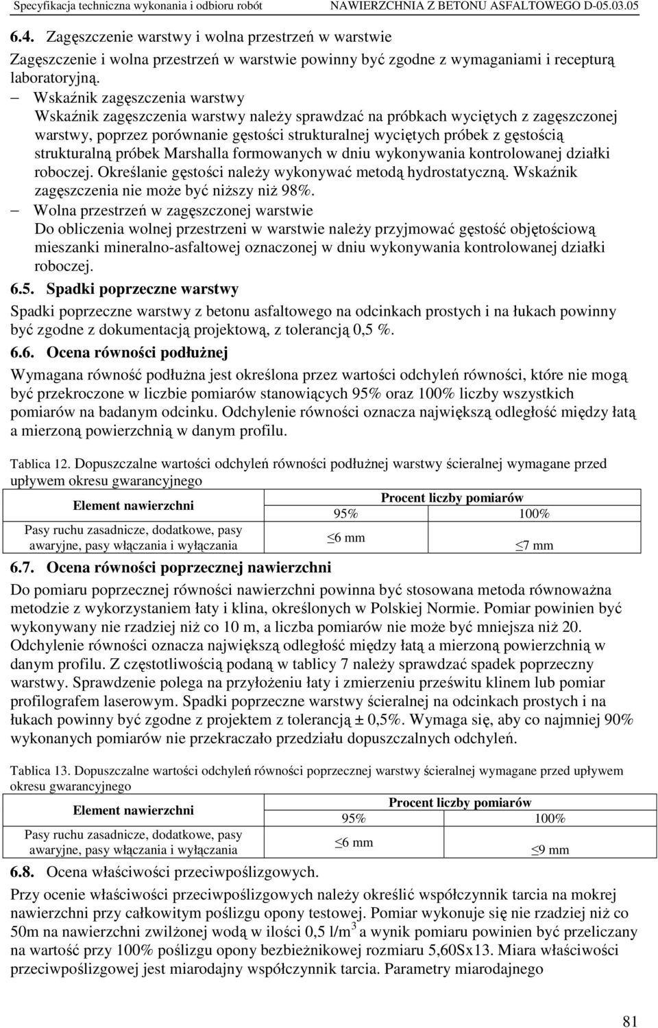 strukturalną próbek Marshalla formowanych w dniu wykonywania kontrolowanej działki roboczej. Określanie gęstości należy wykonywać metodą hydrostatyczną.