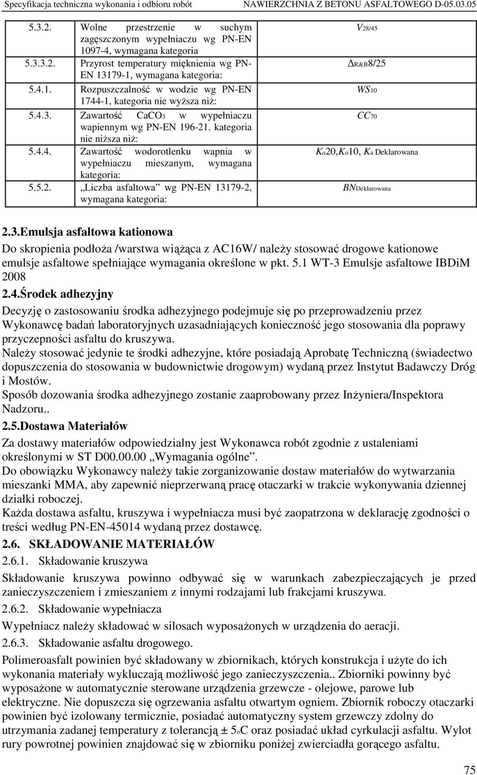 3.Emulsja asfaltowa kationowa Do skropienia podłoża /warstwa wiążąca z AC16W/ należy stosować drogowe kationowe emulsje asfaltowe spełniające wymagania określone w pkt. 5.