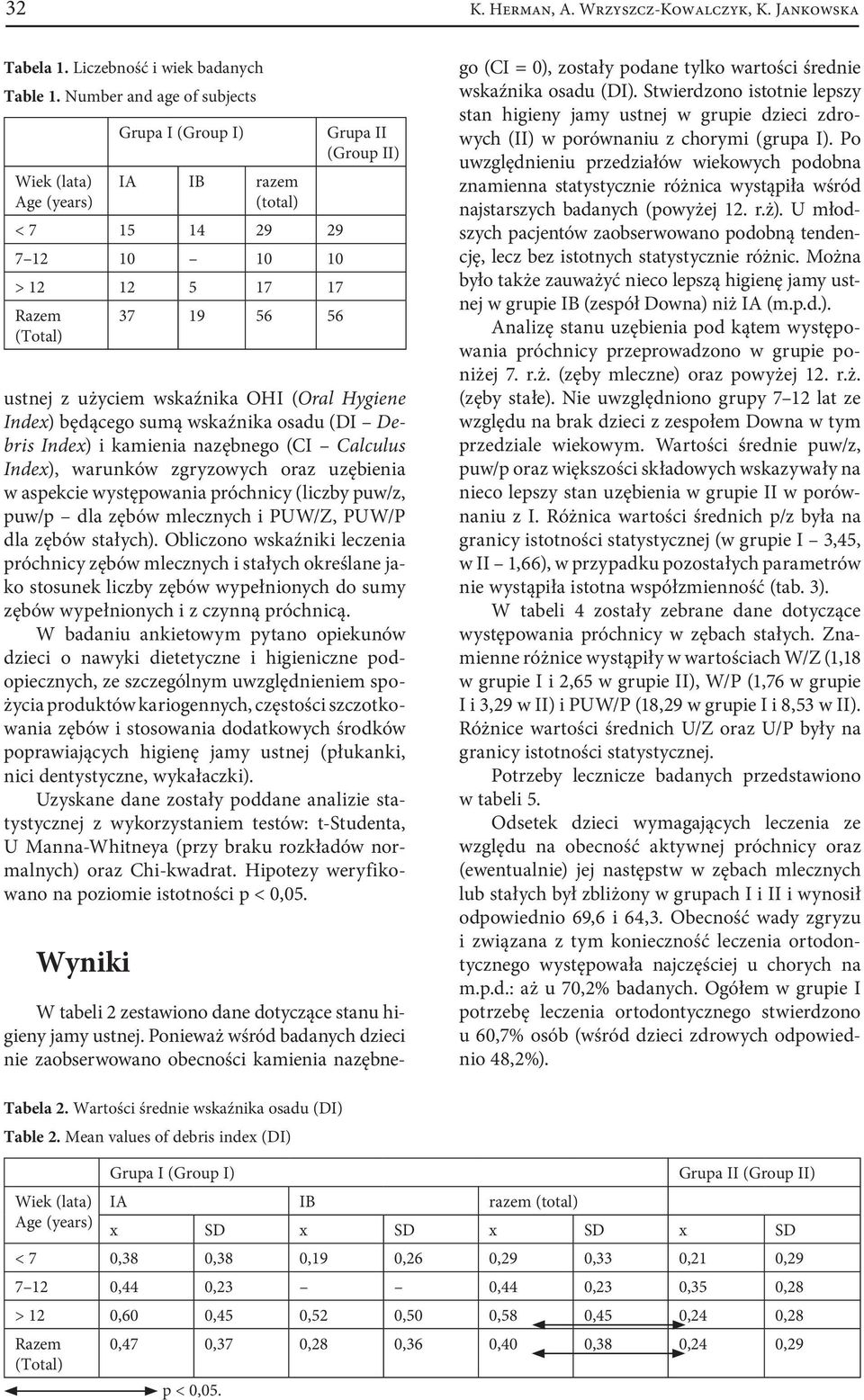 warunków zgryzowych oraz uzębienia w aspekcie występowania próchnicy (liczby puw/z, puw/p dla zębów mlecznych i PUW/Z, PUW/P dla zębów stałych).