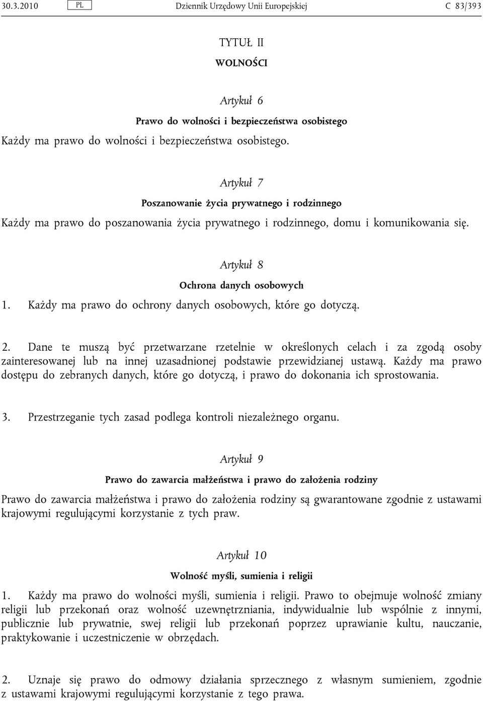 Każdy ma prawo do ochrony danych osobowych, które go dotyczą. 2.