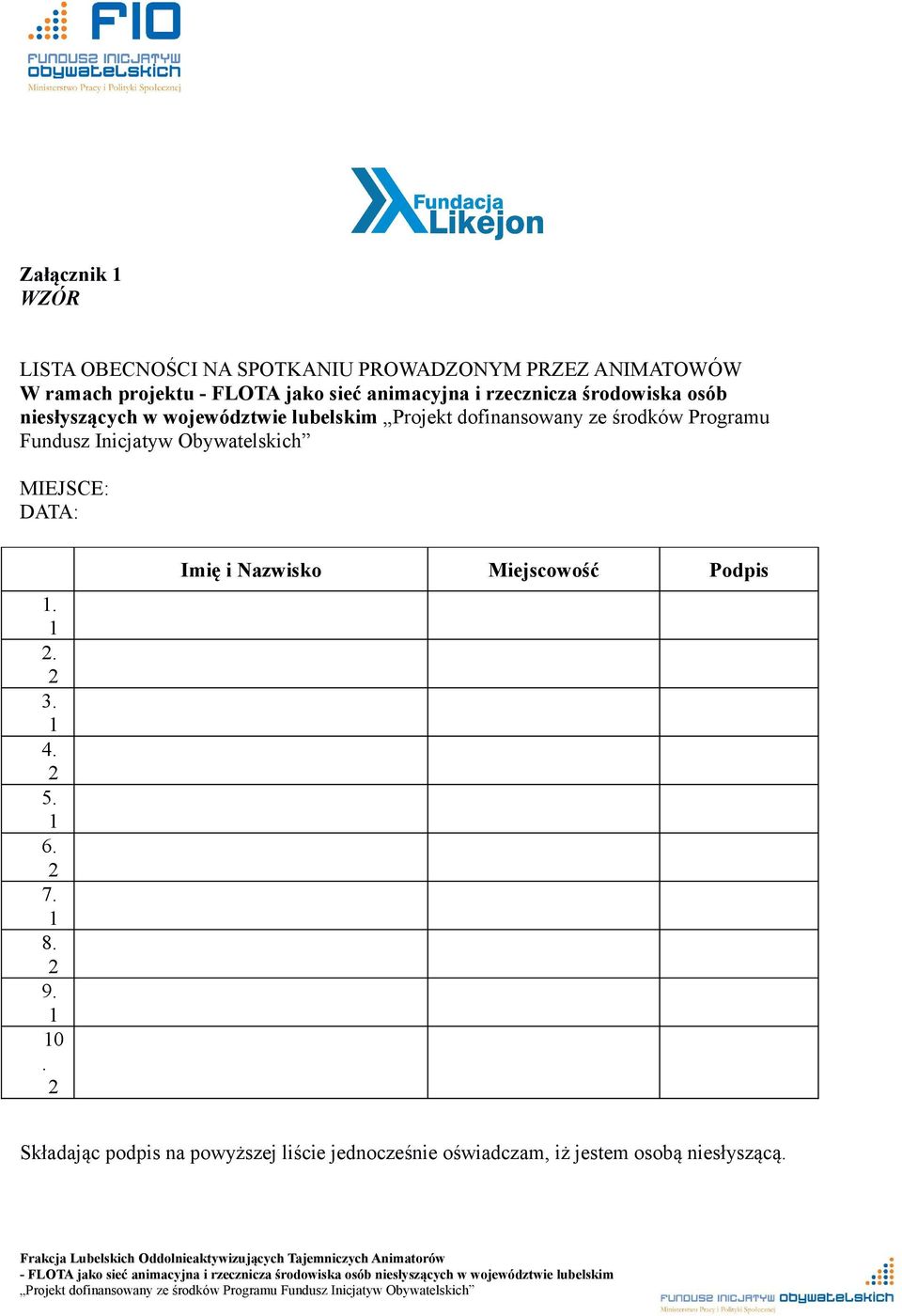 ze środków Programu Fundusz Inicjatyw Obywatelskich MIEJSCE: DATA:.. 3. 4. 5. 6. 7. 8. 9. 0.