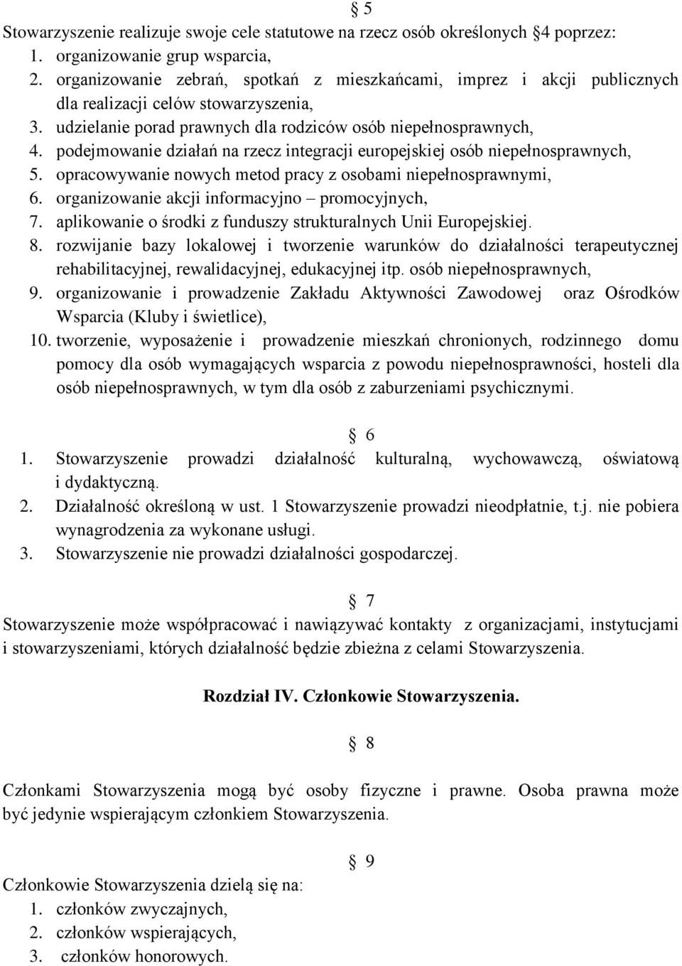 podejmowanie działań na rzecz integracji europejskiej osób niepełnosprawnych, 5. opracowywanie nowych metod pracy z osobami niepełnosprawnymi, 6. organizowanie akcji informacyjno promocyjnych, 7.