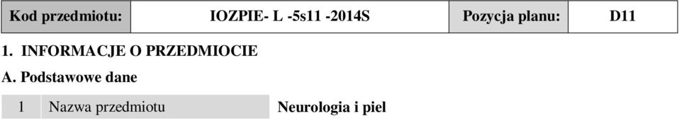 Praktyczny 6 Rok studiów III rok, V semestr 7 Specjalność - Jednostka prowadząca 8 kierunek studiów Instytut Ochrony Zdrowia, Zakład Pielęgniarstwa 9 Liczba punktów ECTS 8 ECTS prof. zw. dr hab. med.