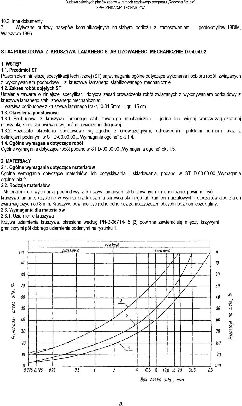 86 ST-04 PODBUDOWA Z KRUSZYWA ŁAMANEGO STABILIZOWANEGO MECHANICZNIE D-04.04.02 1.