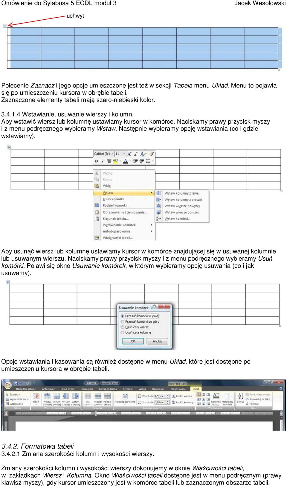 Naciskamy prawy przycisk myszy i z menu podręcznego wybieramy Wstaw. Następnie wybieramy opcję wstawiania (co i gdzie wstawiamy).