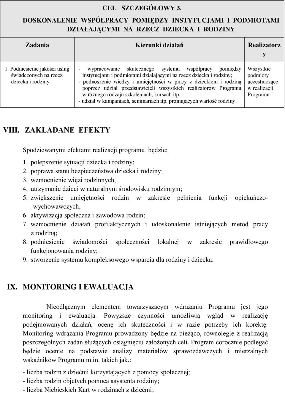 podnoszenie wiedzy i umiejętności w pracy z dzieckiem i rodziną poprzez udział przedstawicieli wszystkich realizatorów Programu w różnego rodzaju szkoleniach, kursach itp.