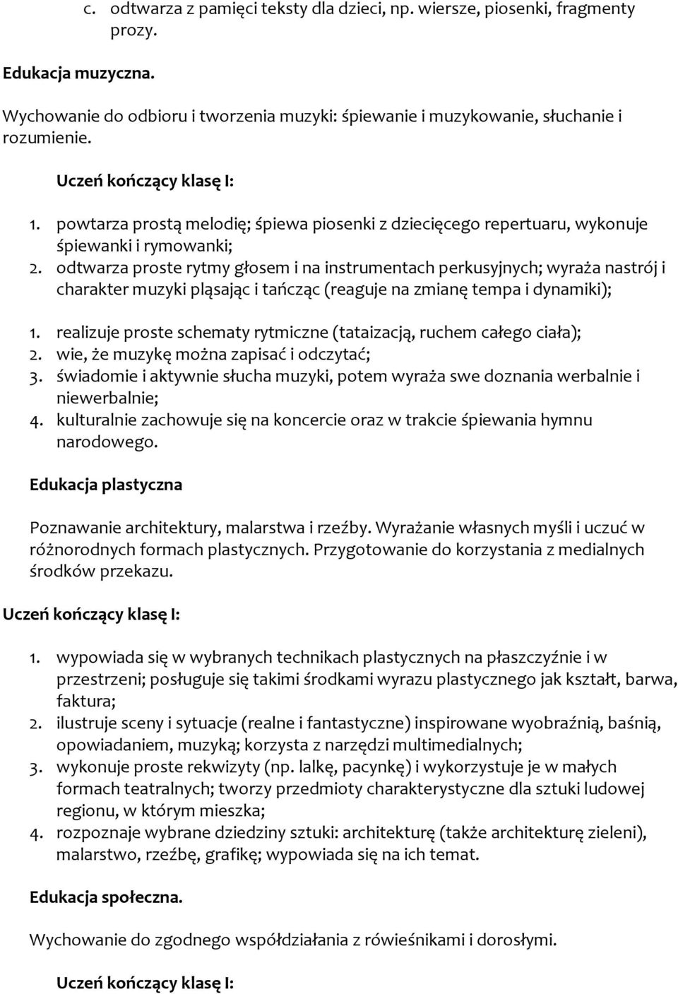 odtwarza proste rytmy głosem i na instrumentach perkusyjnych; wyraża nastrój i charakter muzyki pląsając i tańcząc (reaguje na zmianę tempa i dynamiki); 1.