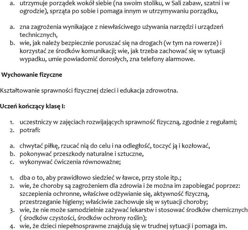 wie, jak należy bezpiecznie poruszać się na drogach (w tym na rowerze) i korzystać ze środków komunikacji; wie, jak trzeba zachować się w sytuacji wypadku, umie powiadomić dorosłych, zna telefony