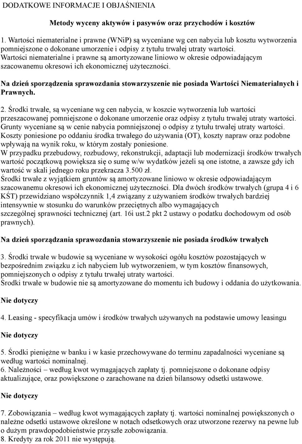 Wartości niematerialne i prawne są amortyzowane liniowo w okresie odpowiadającym szacowanemu okresowi ich ekonomicznej użyteczności.