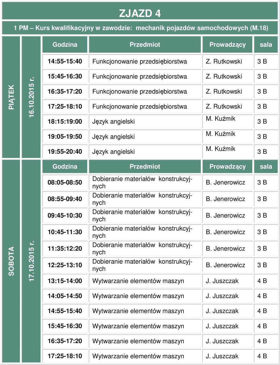 19:05-19:50 Język angielski 19:55-20:40 Język angielski 17.10.2015 r. 11:35:12:20 12:25-13:10 B. Jenerowicz B.