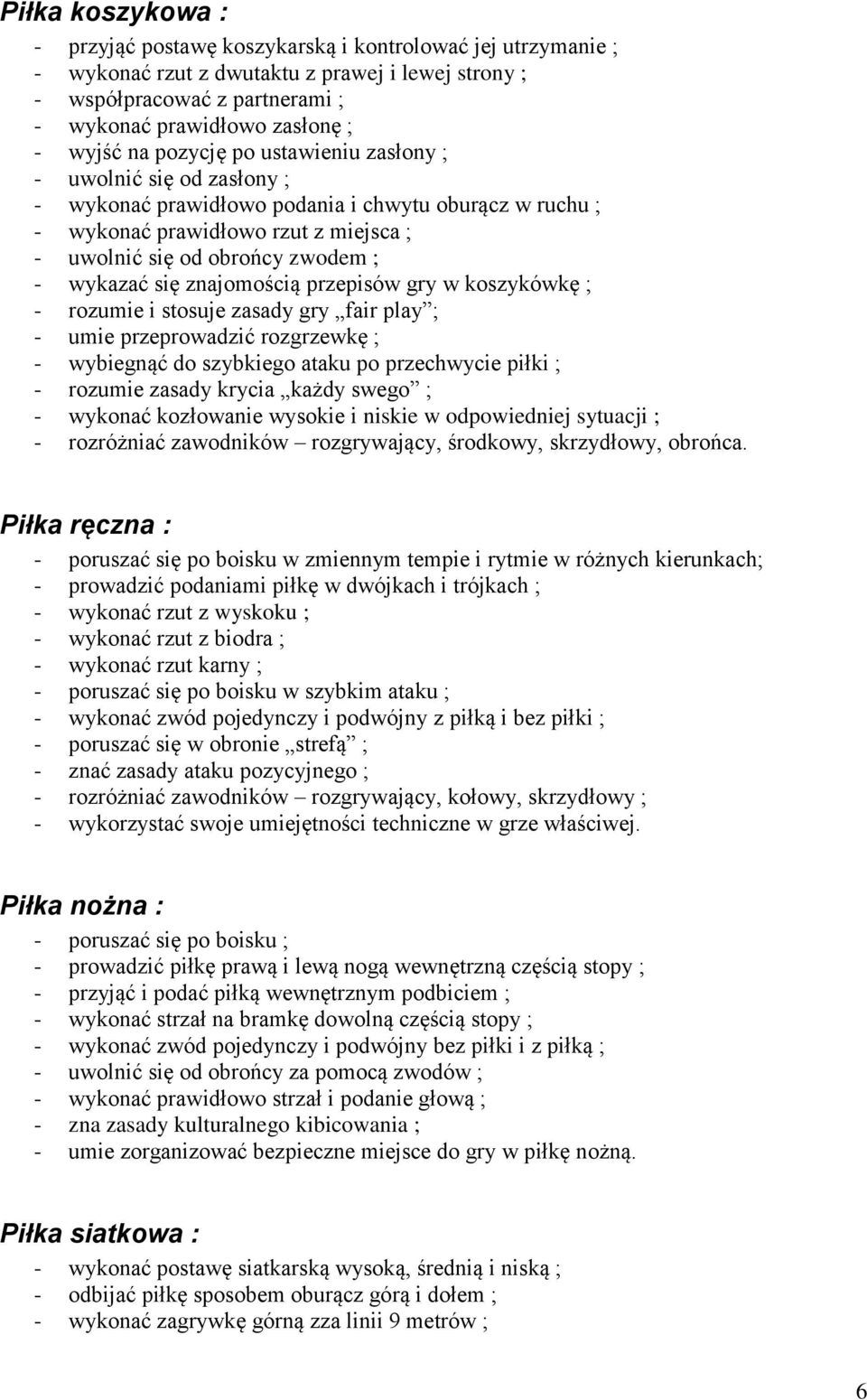 wykazać się znajomością przepisów gry w koszykówkę ; - rozumie i stosuje zasady gry fair play ; - umie przeprowadzić rozgrzewkę ; - wybiegnąć do szybkiego ataku po przechwycie piłki ; - rozumie