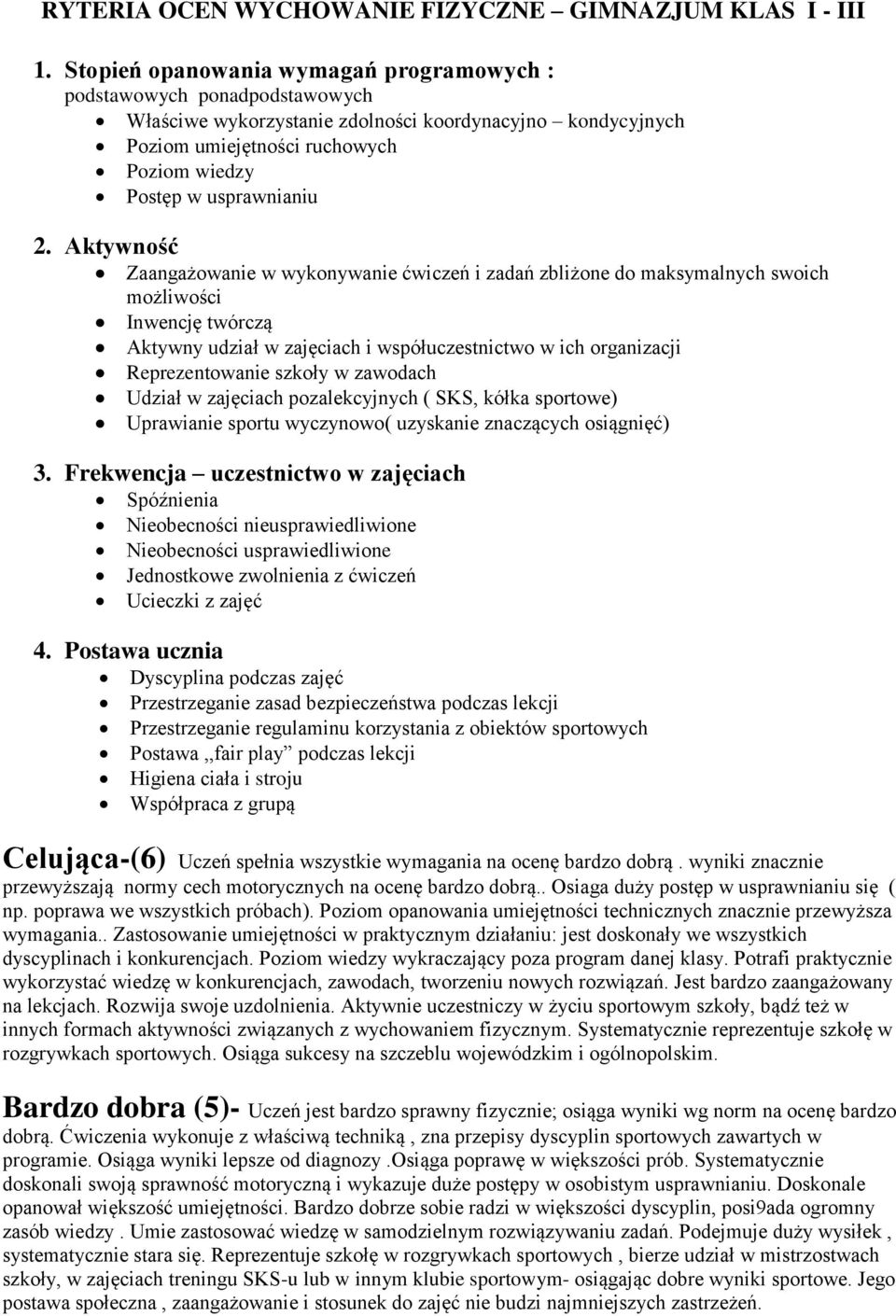 Aktywnść Zaangażwanie w wyknywanie ćwiczeń i zadań zbliżne d maksymalnych swich mżliwści Inwencję twórczą Aktywny udział w zajęciach i współuczestnictw w ich rganizacji Reprezentwanie szkły w zawdach