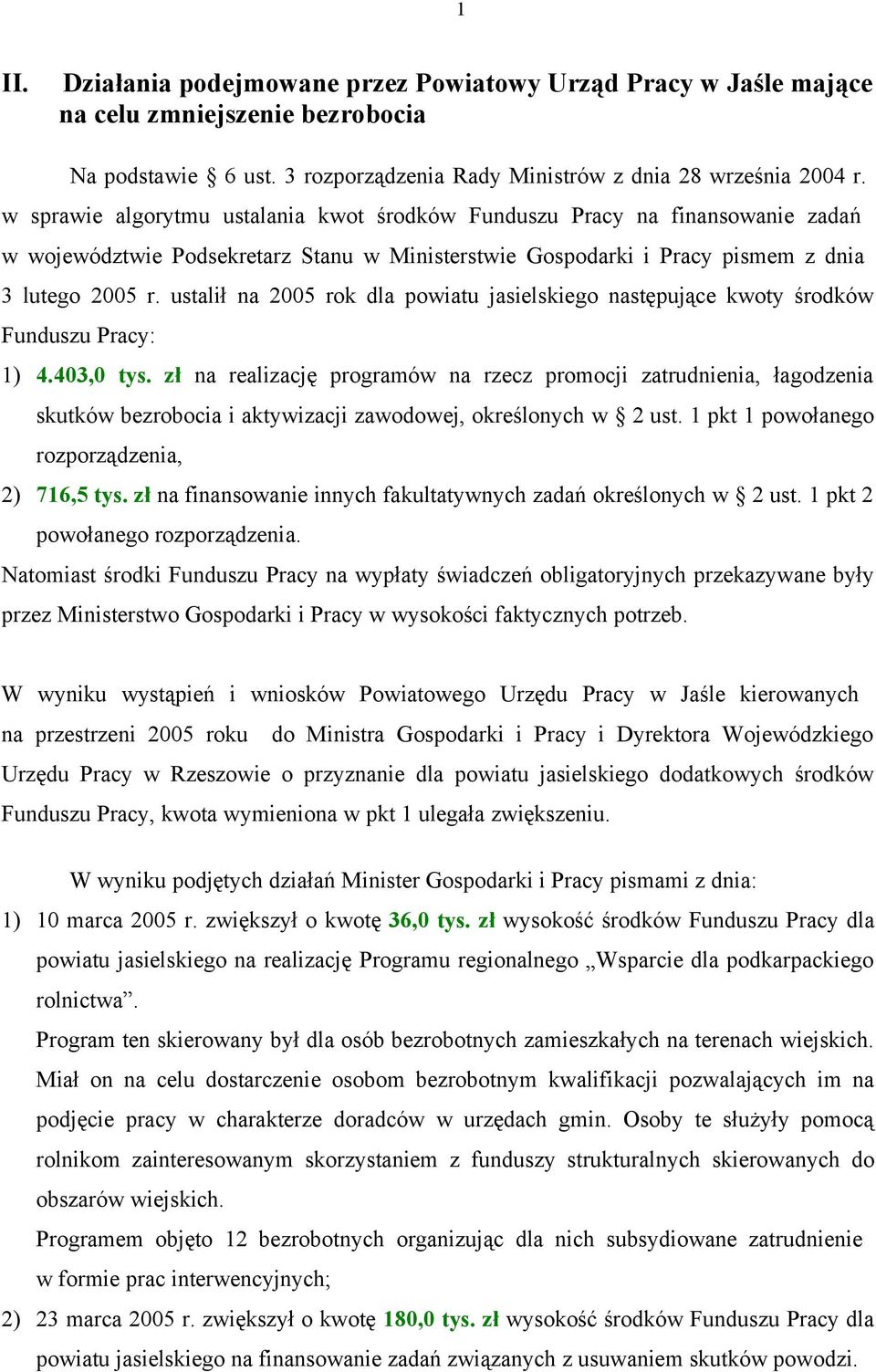 ustalił na 2005 rok dla powiatu jasielskiego następujące kwoty środków Funduszu Pracy: ) 4.403,0 tys.