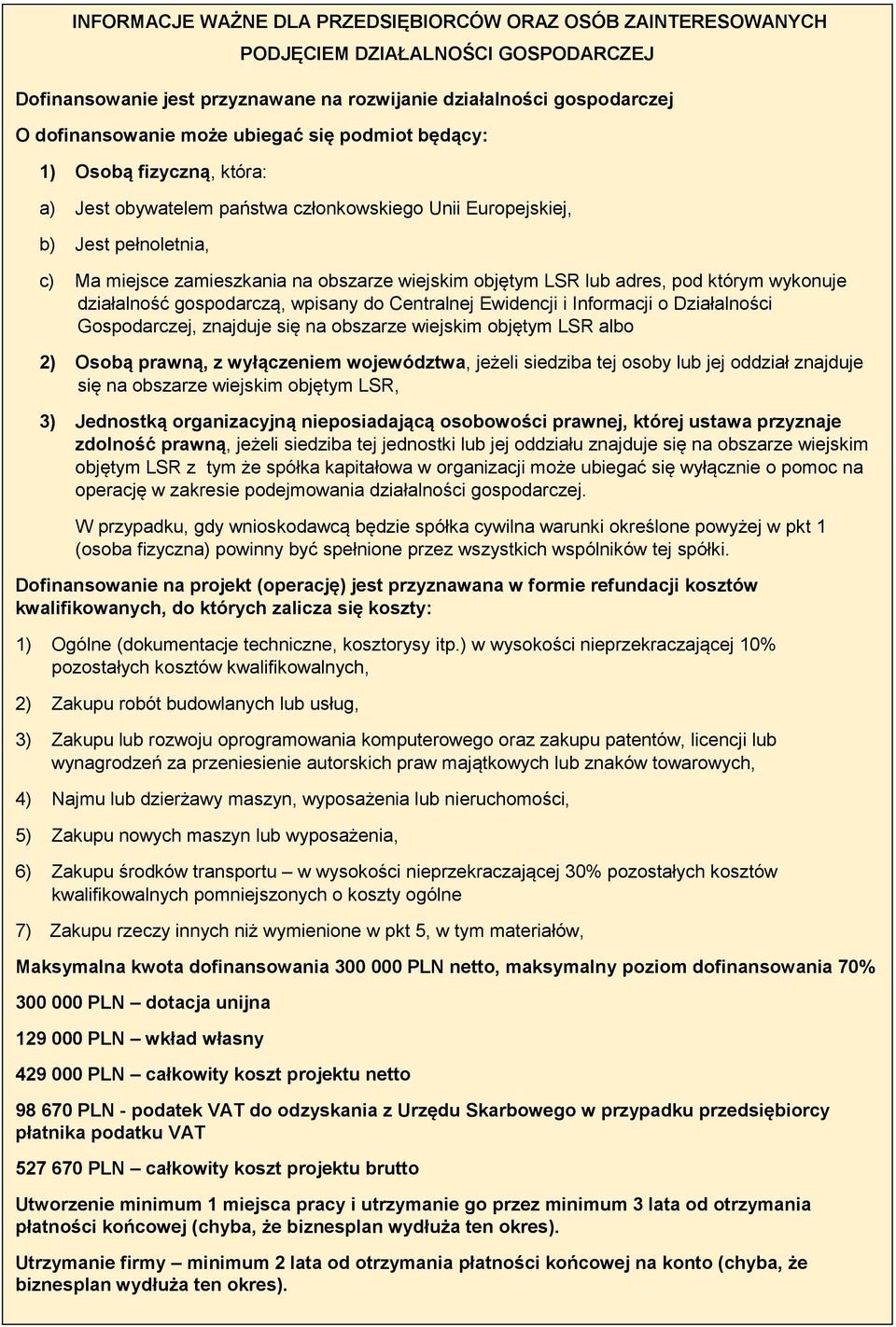 adres, pod którym wykonuje działalność gospodarczą, wpisany do Centralnej Ewidencji i Informacji o Działalności Gospodarczej, znajduje się na obszarze wiejskim objętym LSR albo 2) Osobą prawną, z