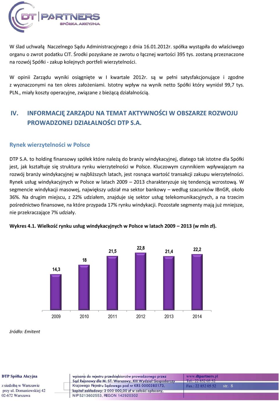 są w pełni satysfakcjonujące i zgodne z wyznaczonymi na ten okres założeniami. Istotny wpływ na wynik netto Spółki który wyniósł 99,7 tys. PLN.