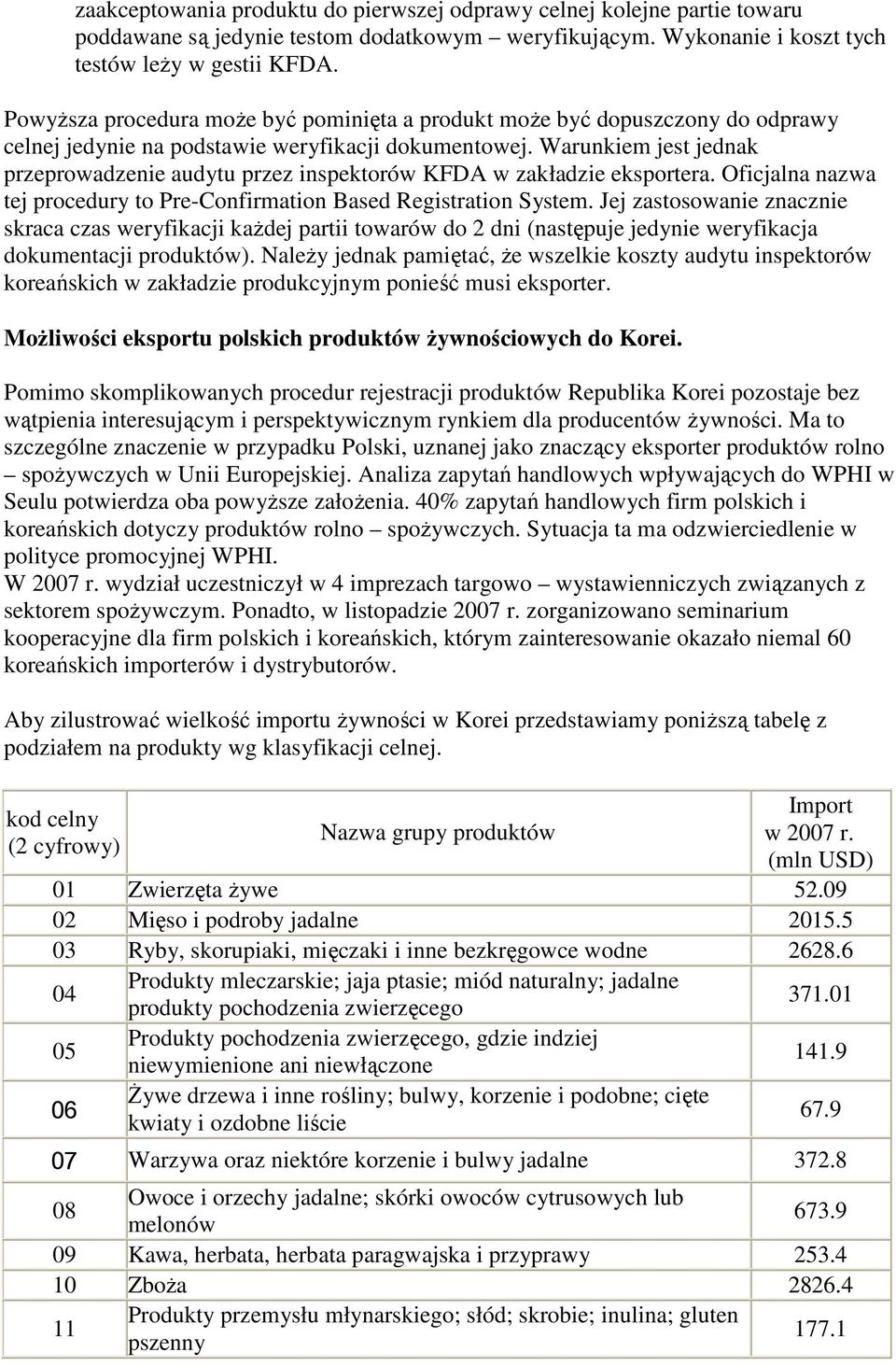 Warunkiem jest jednak przeprowadzenie audytu przez inspektorów KFDA w zakładzie eksportera. Oficjalna nazwa tej procedury to Pre-Confirmation Based Registration System.