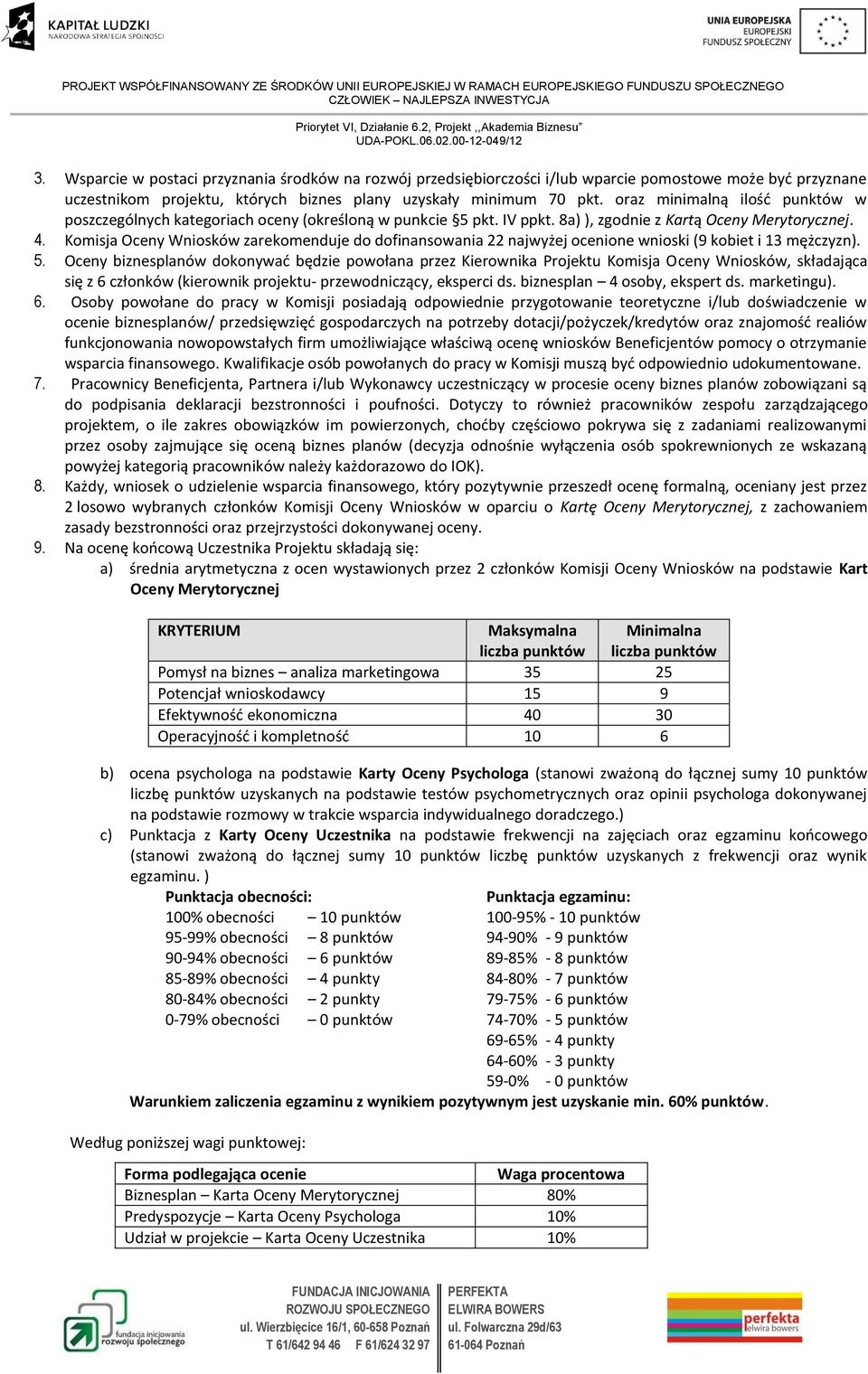 Komisja Oceny Wniosków zarekomenduje do dofinansowania 22 najwyżej ocenione wnioski (9 kobiet i 13 mężczyzn). 5.