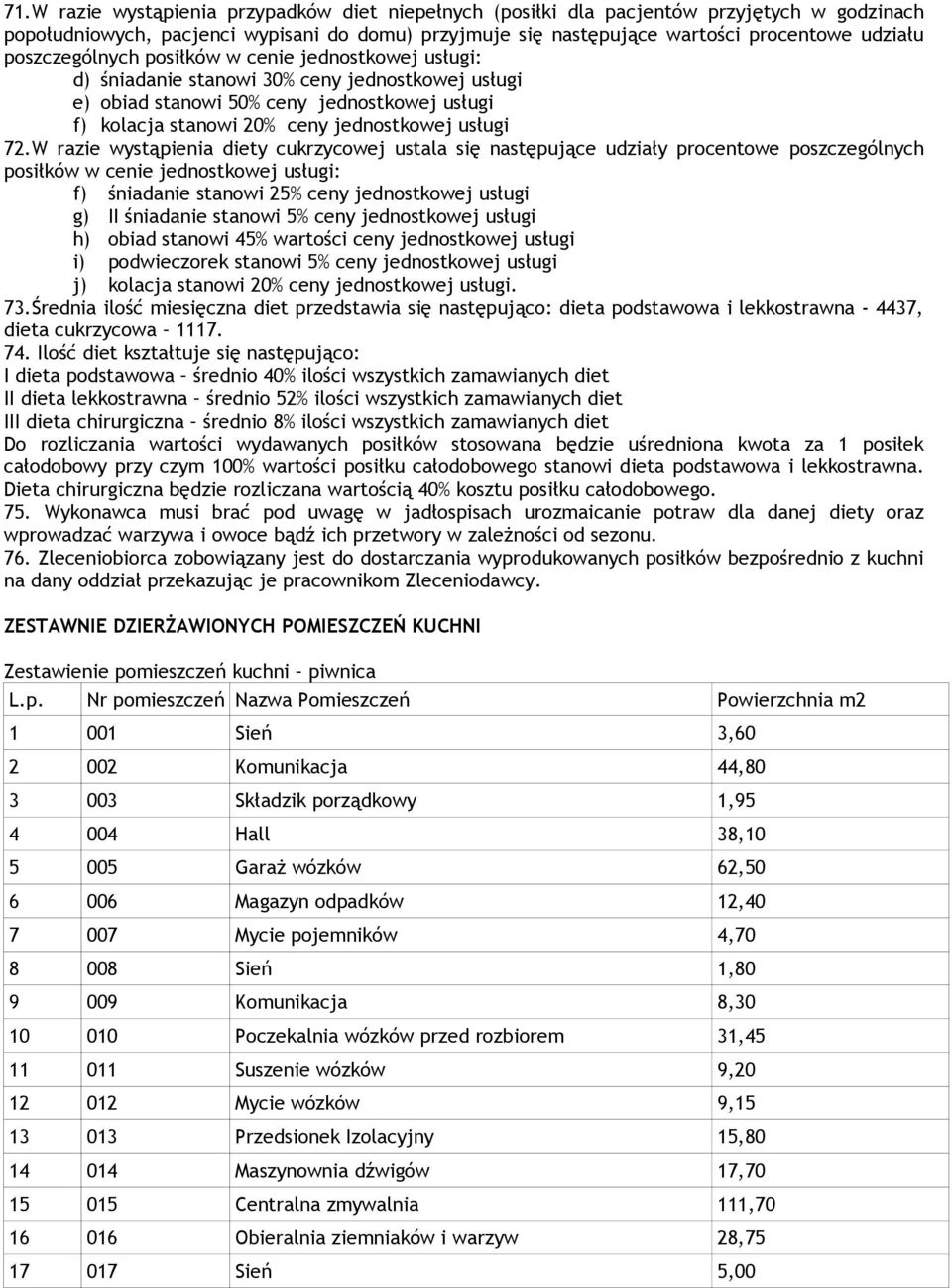 W razie wystąpienia diety cukrzycowej ustala się następujące udziały procentowe poszczególnych posiłków w cenie jednostkowej usługi: f) śniadanie stanowi 25% ceny jednostkowej usługi g) II śniadanie