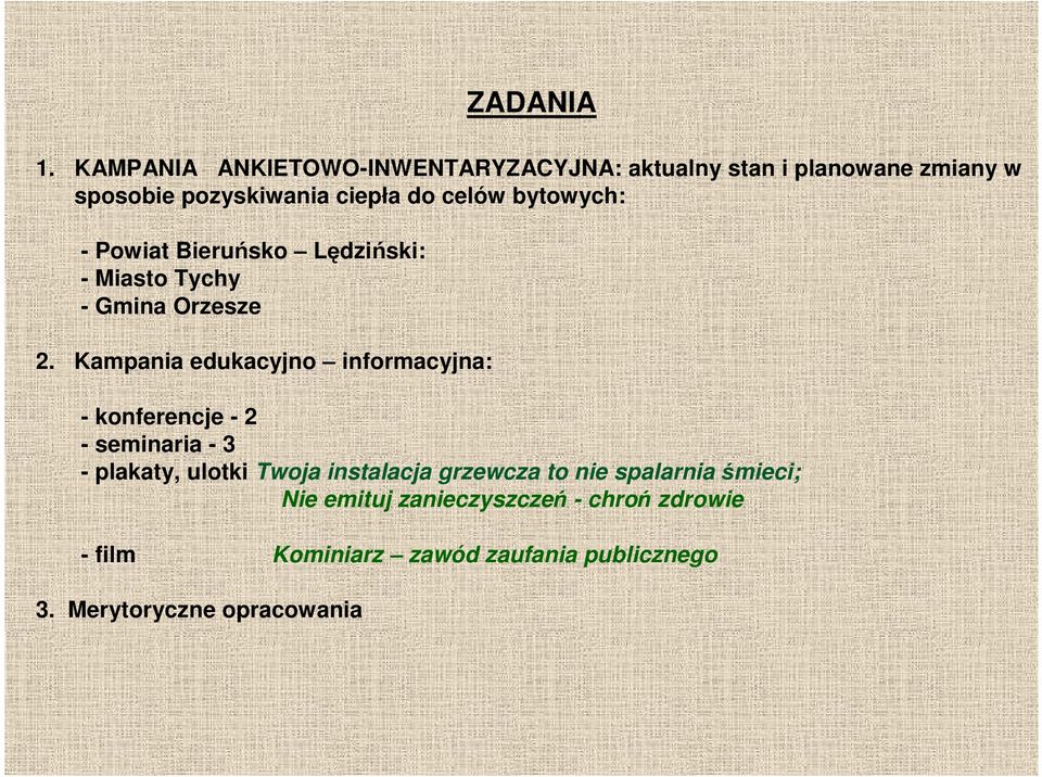 bytowych: - Powiat Bieruńsko Lędziński: - Miasto Tychy - Gmina Orzesze 2.