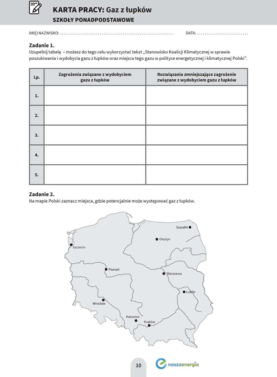 miejsca tego gazu w polityce energetycznej i klimatycznej Polski. Lp.