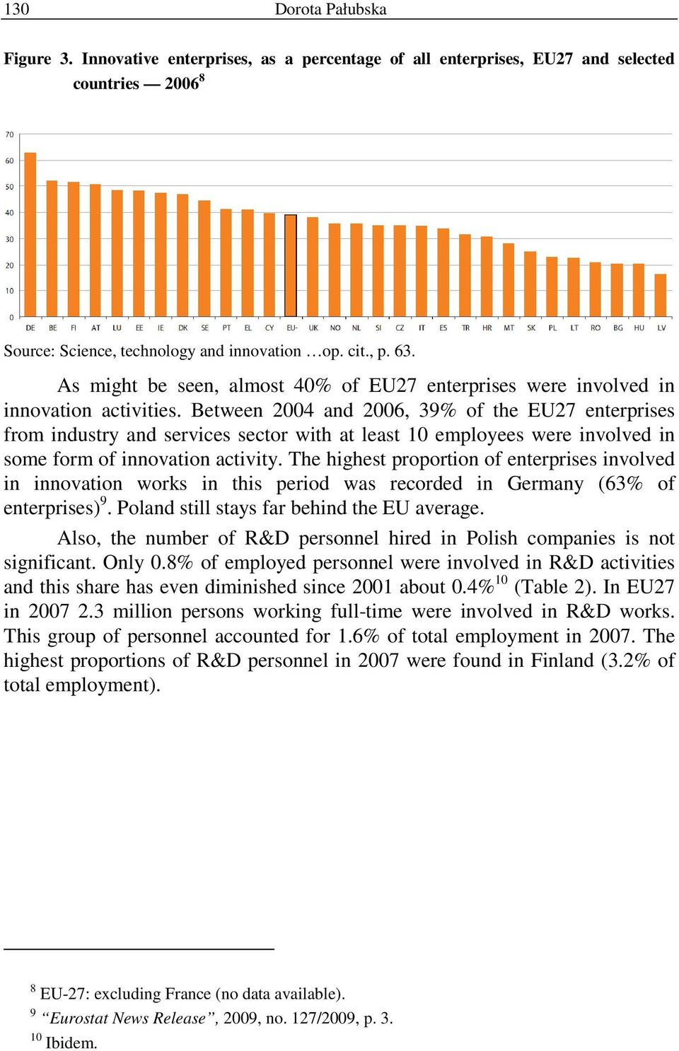 Between 2004 and 2006, 39% of the EU27 enterprises from industry and services sector with at least 10 employees were involved in some form of innovation activity.