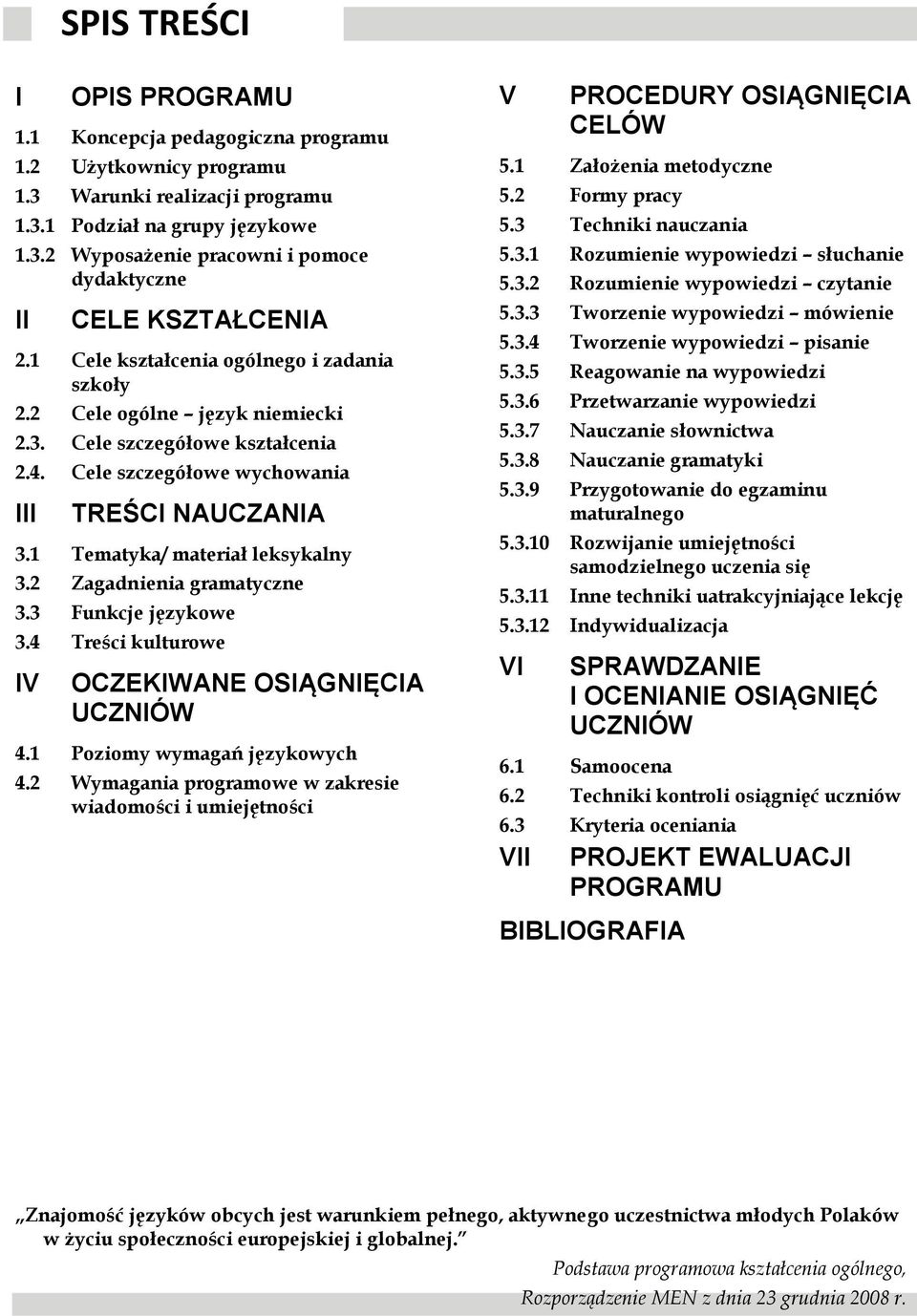 1 Tematyka/ materiał leksykalny 3.2 Zagadnienia gramatyczne 3.3 Funkcje językowe 3.4 Treści kulturowe IV OCZEKIWANE OSIĄGNIĘCIA UCZNIÓW 4.1 Poziomy wymagań językowych 4.