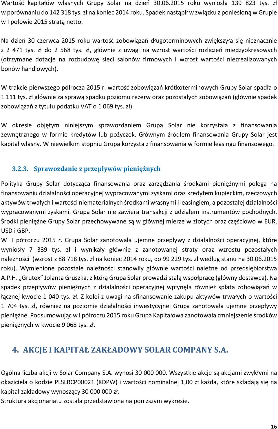 zł do 2 568 tys. zł, głównie z uwagi na wzrost wartości rozliczeń międzyokresowych (otrzymane dotacje na rozbudowę sieci salonów firmowych i wzrost wartości niezrealizowanych bonów handlowych).