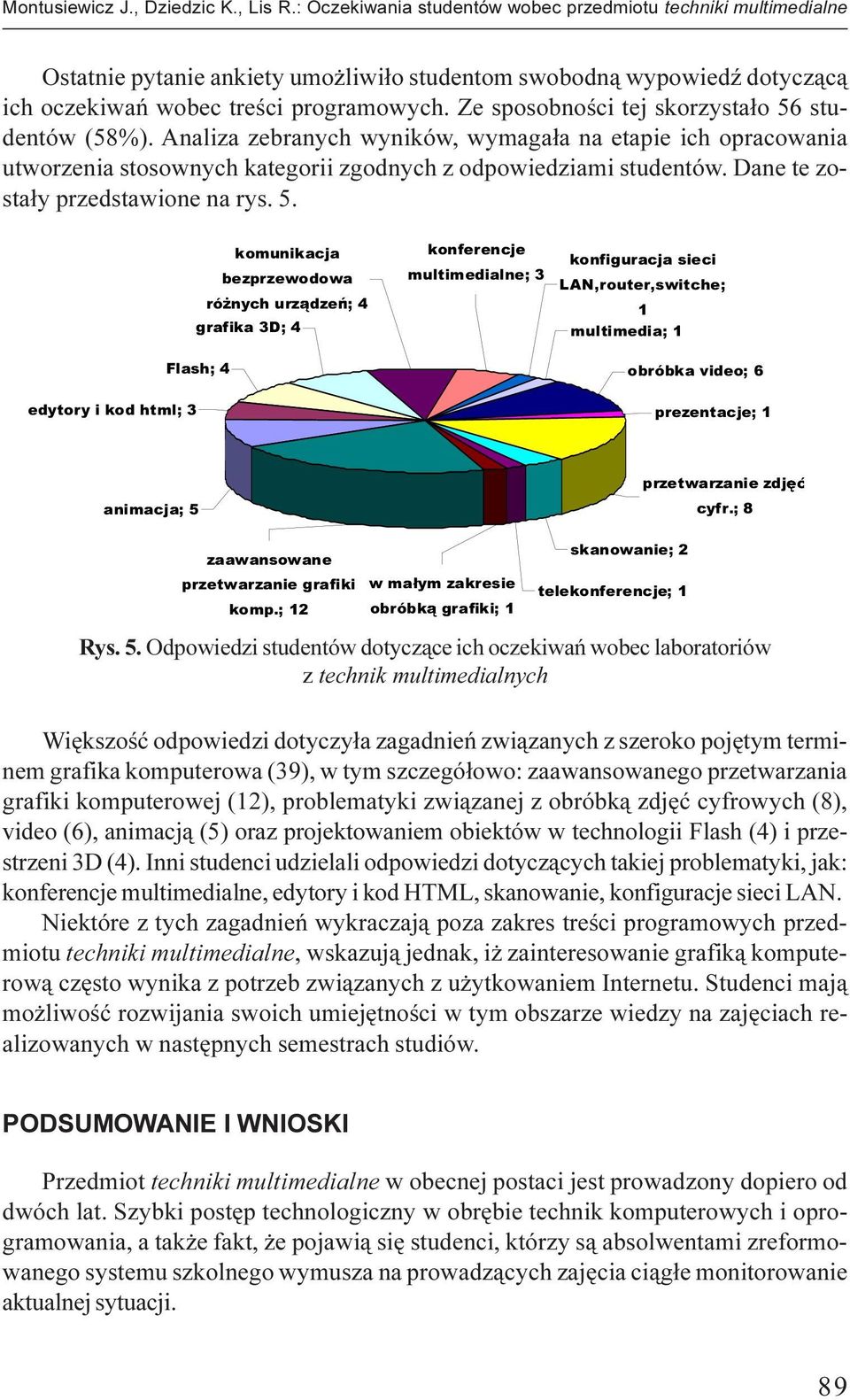 programowych. Ze sposobnoœci tej skorzysta³o 56 studentów (58%). Analiza zebranych wyników, wymaga³a na etapie ich opracowania utworzenia stosownych kategorii zgodnych z odpowiedziami studentów.