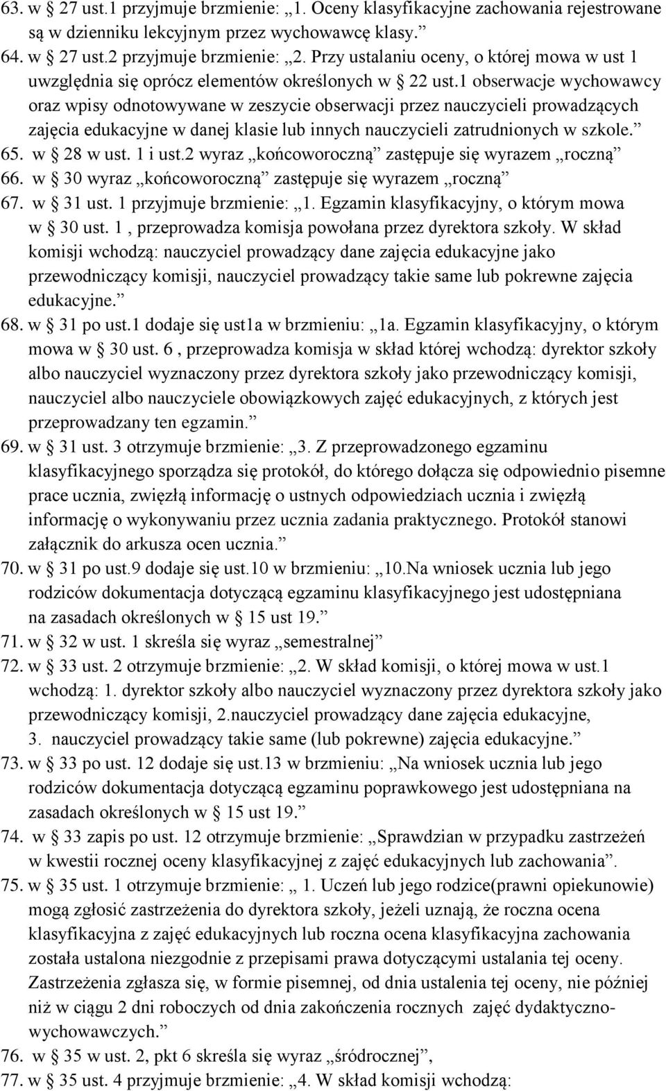 1 obserwacje wychowawcy oraz wpisy odnotowywane w zeszycie obserwacji przez nauczycieli prowadzących zajęcia edukacyjne w danej klasie lub innych nauczycieli zatrudnionych w szkole. 65. w 28 w ust.