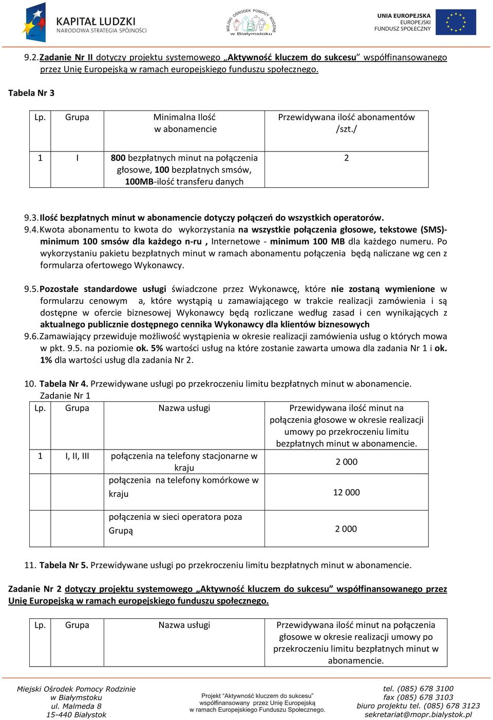 Ilość bezpłatnych minut w abonamencie dotyczy połączeń do wszystkich operatorów. 9.4.