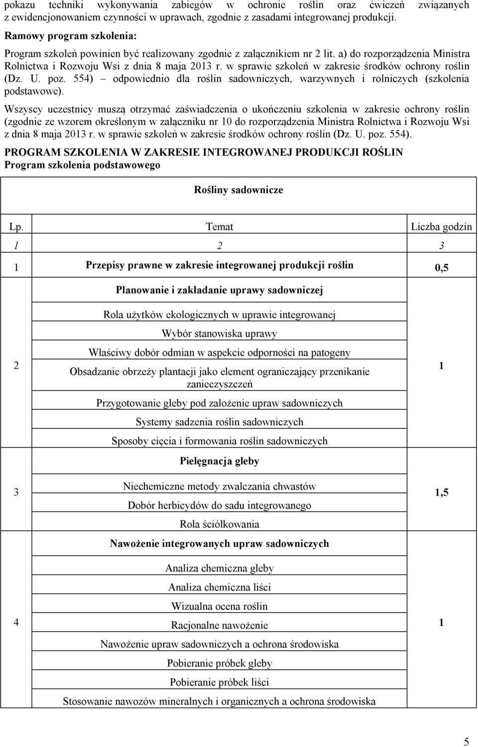 w sprawie szkoleń w zakresie środków ochrony roślin (Dz. U. poz. 554) odpowiednio dla roślin sadowniczych, warzywnych i rolniczych (szkolenia podstawowe).