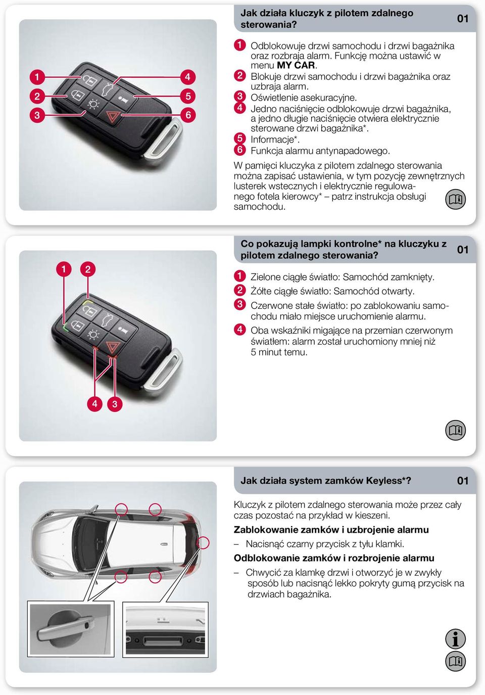 Jedno naciśnięcie odblokowuje drzwi bagażnika, a jedno długie naciśnięcie otwiera elektrycznie sterowane drzwi bagażnika*. Informacje*. Funkcja alarmu antynapadowego.