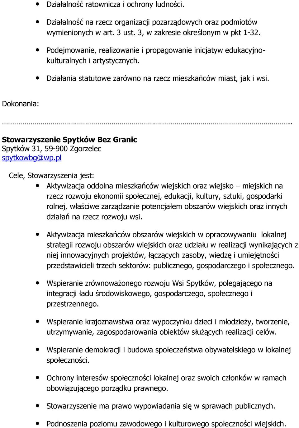 .. Stowarzyszenie Spytków Bez Granic Spytków 31, spytkowbg@wp.