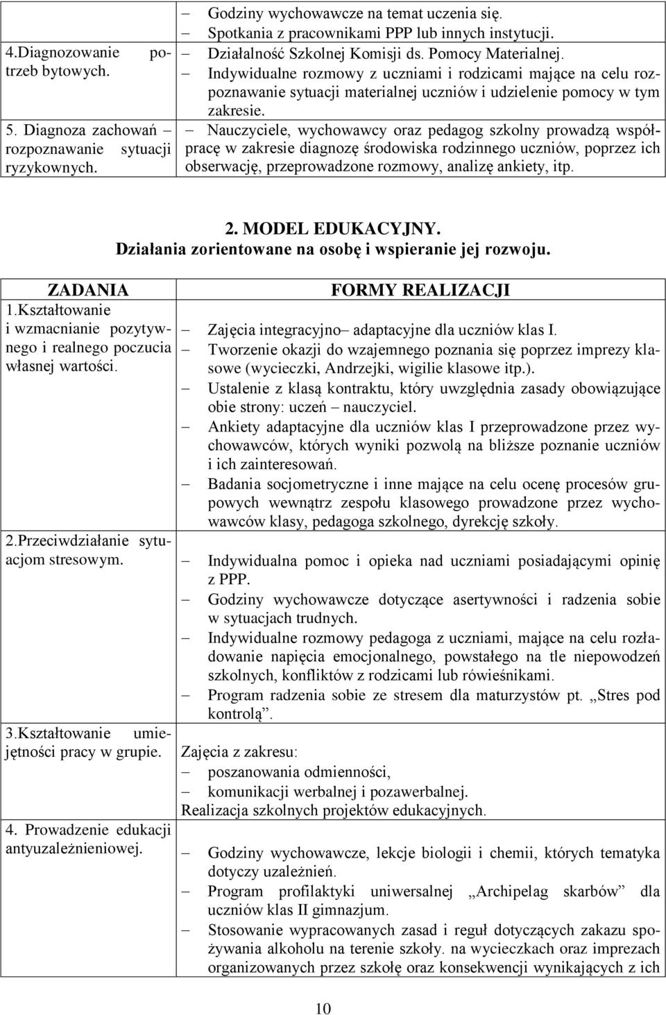 Nauczyciele, wychowawcy oraz pedagog szkolny prowadzą współpracę w zakresie diagnozę środowiska rodzinnego uczniów, poprzez ich obserwację, przeprowadzone rozmowy, analizę ankiety, itp. 2.