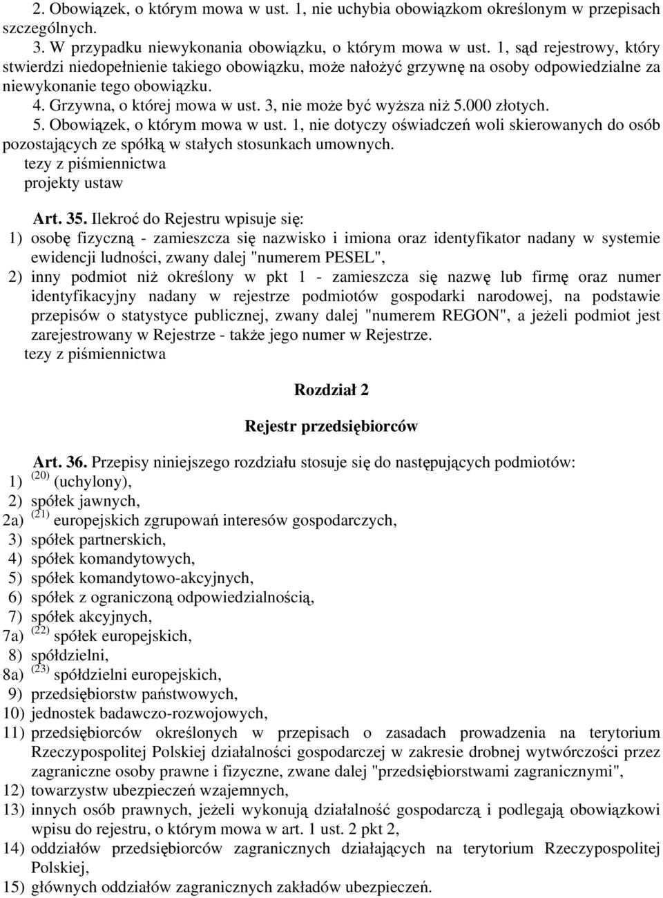 3, nie może być wyższa niż 5.000 złotych. 5. Obowiązek, o którym mowa w ust. 1, nie dotyczy oświadczeń woli skierowanych do osób pozostających ze spółką w stałych stosunkach umownych. Art. 35.