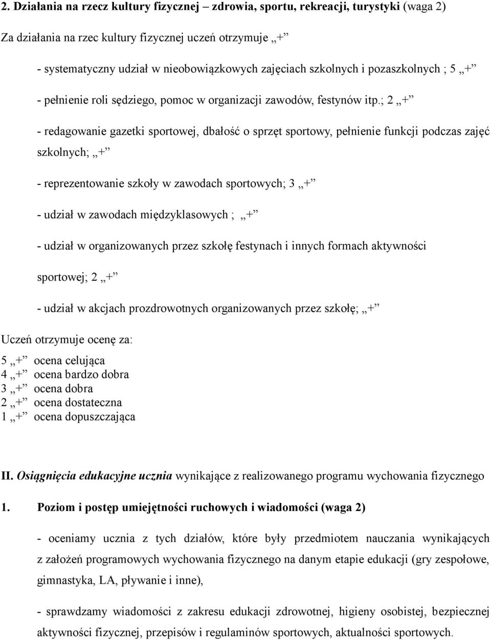 ; 2 + - redagowanie gazetki sportowej, dbałość o sprzęt sportowy, pełnienie funkcji podczas zajęć szkolnych; + - reprezentowanie szkoły w zawodach sportowych; 3 + - udział w zawodach międzyklasowych