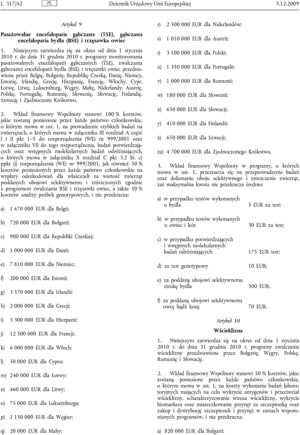 Niemcy, Estonię, Irlandię, Grecję, Hiszpanię, Francję, Włochy, Cypr, Łotwę, Litwę, Luksemburg, Węgry, Maltę, Niderlandy, Austrię, Polskę, Portugalię, Rumunię, Słowenię, Słowację, Finlandię, Szwecję i