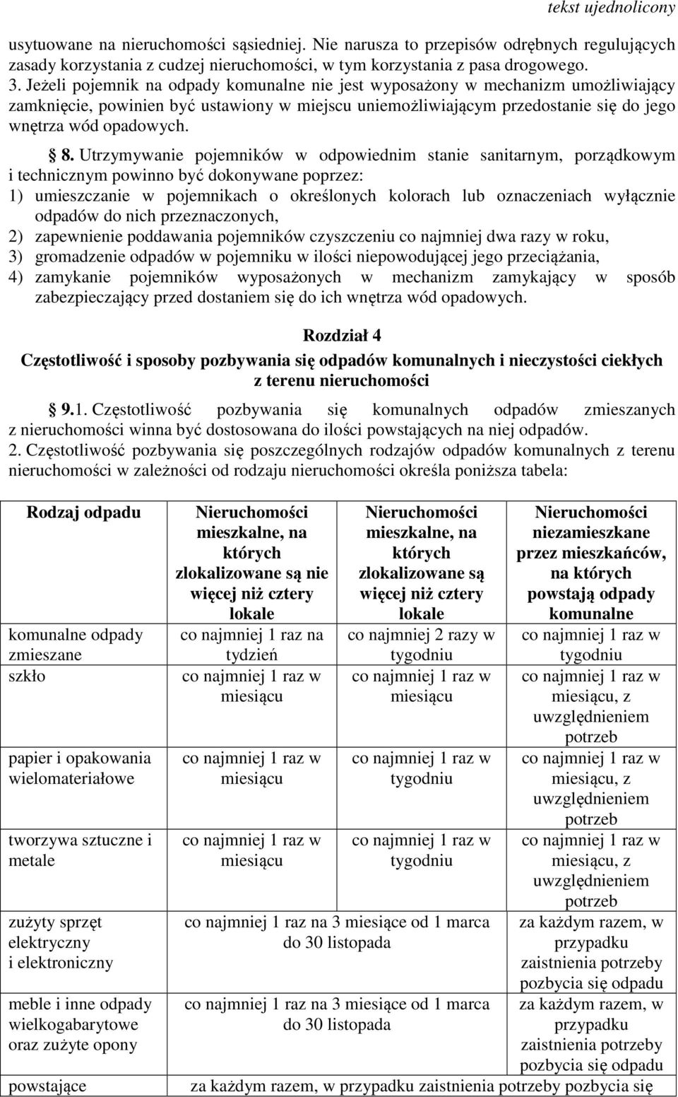 Utrzymywanie pojemników w odpowiednim stanie sanitarnym, porządkowym i technicznym powinno być dokonywane poprzez: 1) umieszczanie w pojemnikach o określonych kolorach lub oznaczeniach wyłącznie