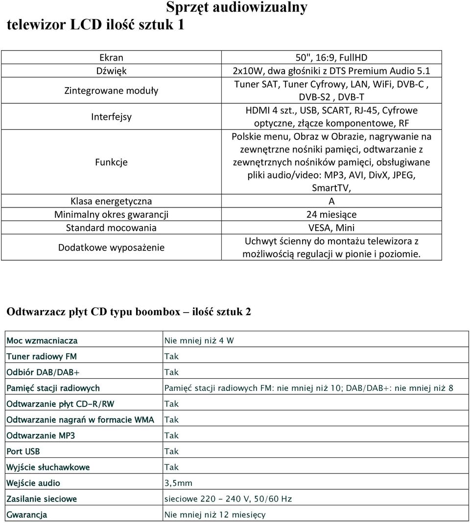 , USB, SCART, RJ 45, Cyfrowe optyczne, złącze komponentowe, RF Polskie menu, Obraz w Obrazie, nagrywanie na zewnętrzne nośniki pamięci, odtwarzanie z Funkcje zewnętrznych nośników pamięci,